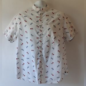 Denim&Flower boys white motorcycle print short sleeve button-down shirt size XL